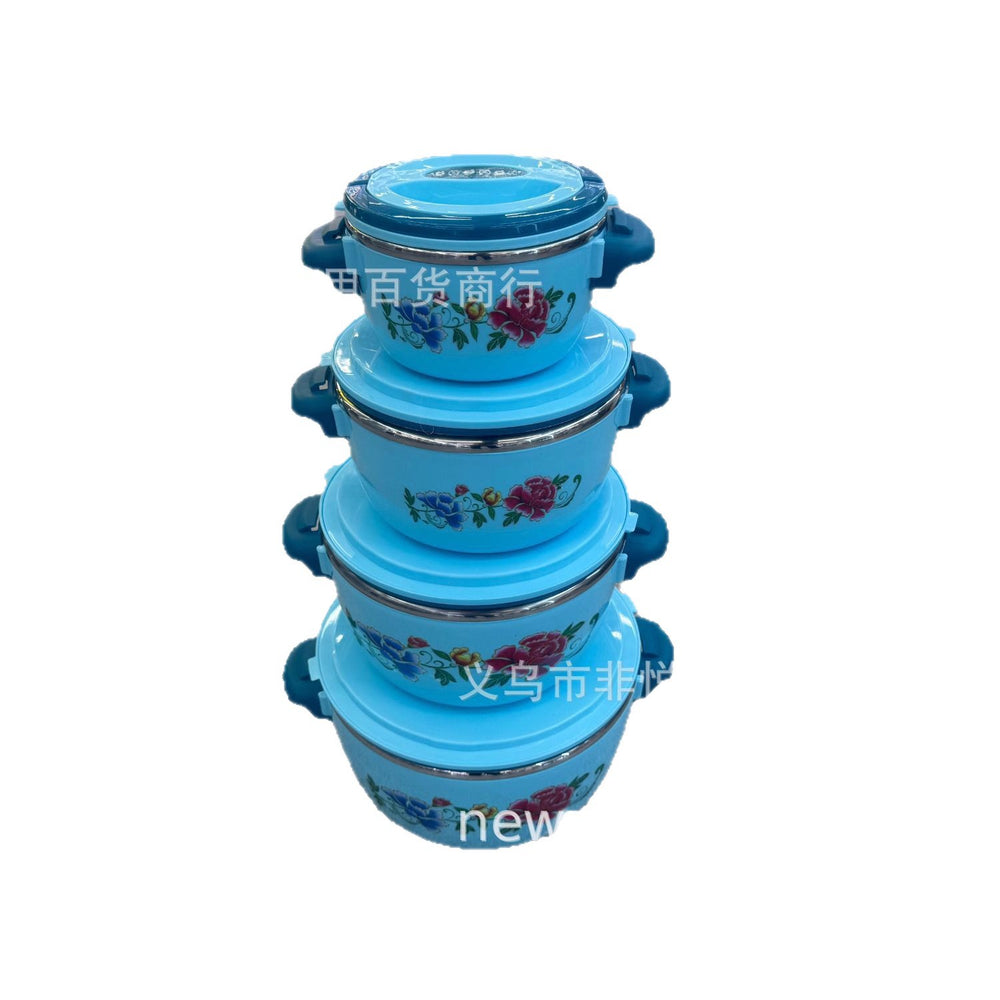 foreign trade factory direct sales insulated bucket insulated pot abs plus stainless steel household tableware fresh-keeping pot four-piece set