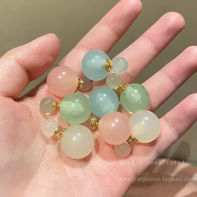 925 silver needle jelly color pearl bubble earrings for women, two-wear fresh contrast color earrings, korean style sweet earrings