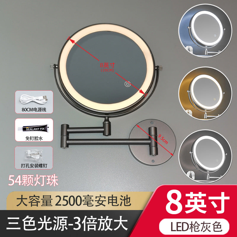 Wholesale cosmetic mirror led non-punching wall hanging folding lamp mirror hotel bathroom telescopic double-sided cosmetic mirror