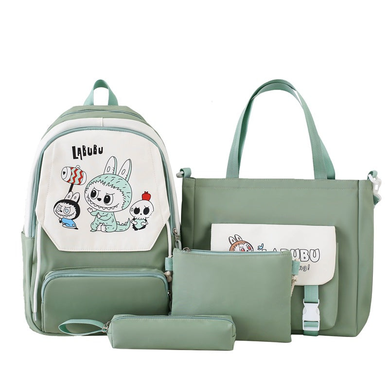 Large-capacity schoolbag four-piece backpack, primary and secondary school student schoolbag, Japanese cute high-value girl backpack