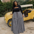 Fashion cross-border women's clothing  summer new elegant high waisttie backplaid fungus edge long large swing skirt