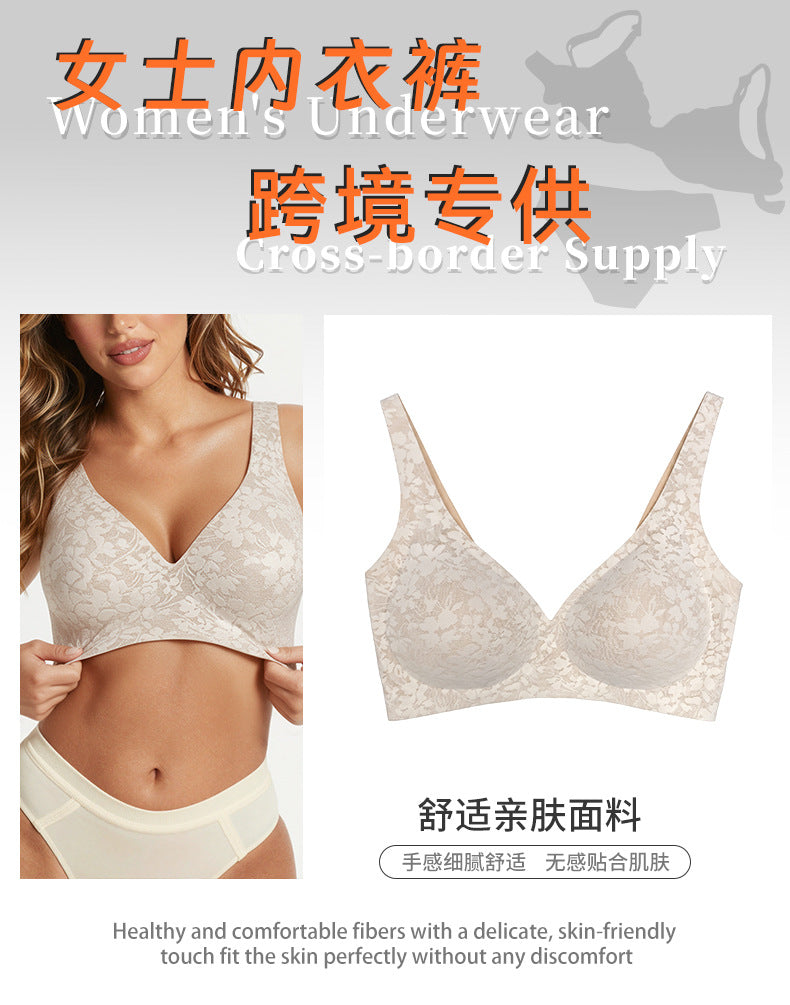 fashionplus size seamless bra without wire jelly glue breathable push-up plaidplus size intimates