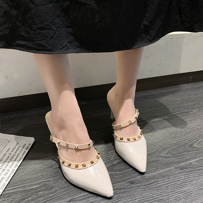 Summer new willow nails pointed head bag cool slippers women wear Internet celebrity half slippers stiletto