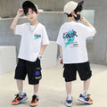 Boys' short-sleeve set - summer  new style: stylish t-shirt and shorts for mid-to-large children. cool and trendy summer outfit for little men