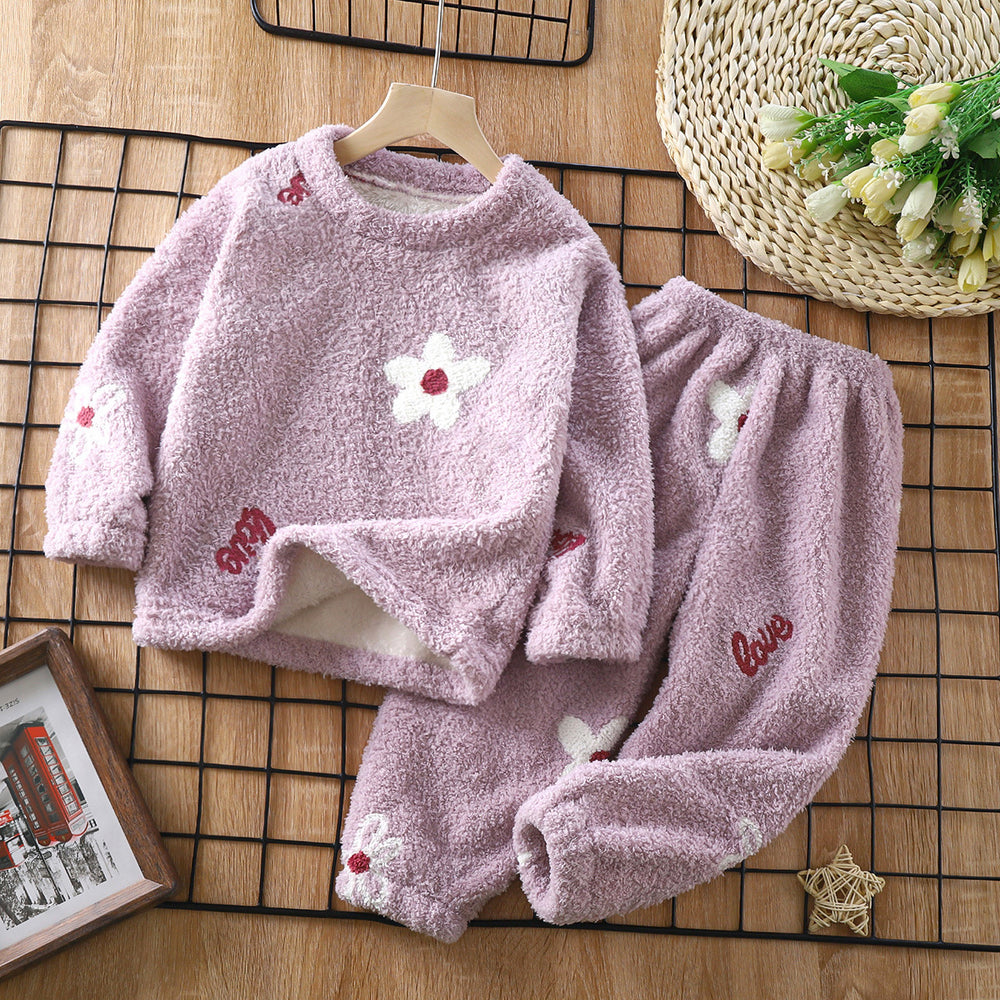 Baby & toddler plush warm pajama set - autumn/winter cartoon cute sleepwear loungewear for boys & girls