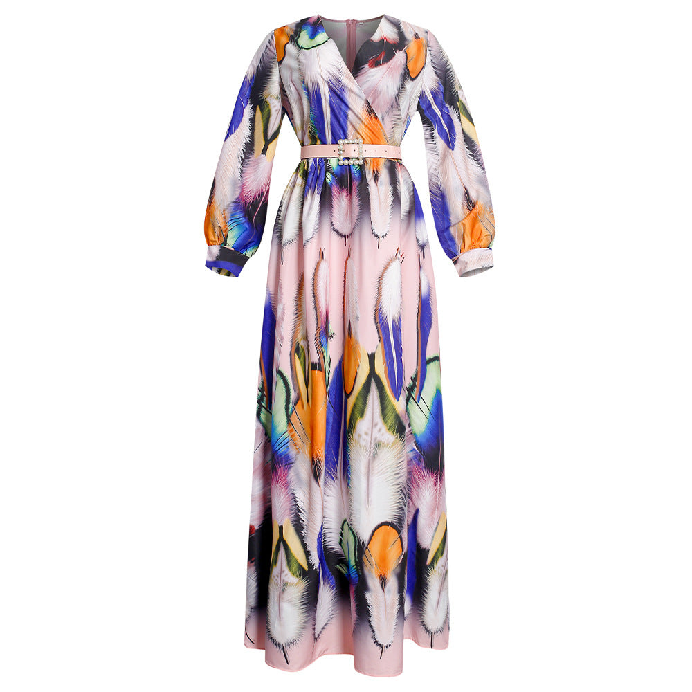 Kayaat clothing new arrival waist slimming look tall and slim oversized graffiti chiffon v neckdress african women's clothing plus size