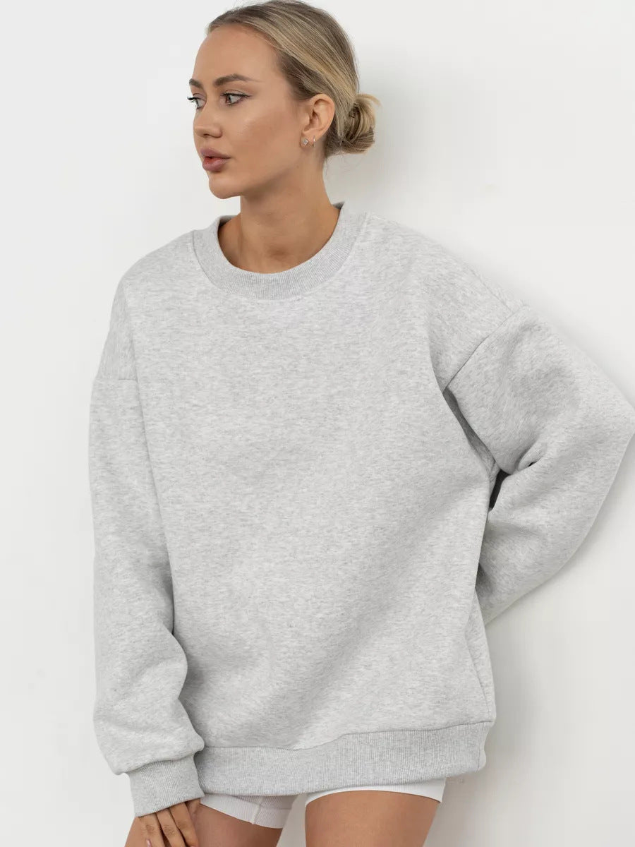 European and American  2024  spring and autumn new solid color round neck loose pullover sweater top women