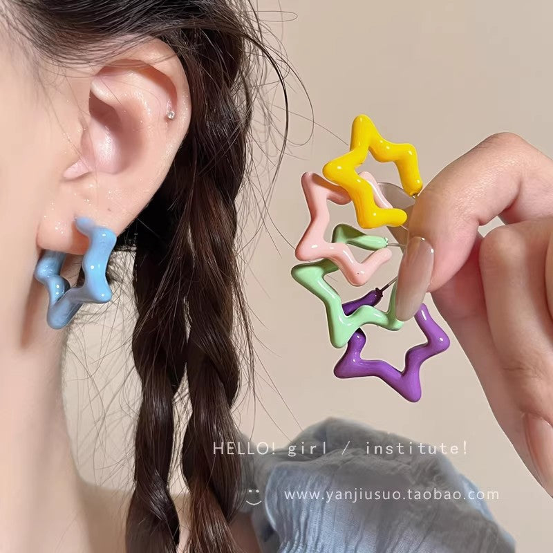 Colorful dopamine star stud earrings for women, 2026 new arrival, trendy high-end earrings, sweet and fresh style