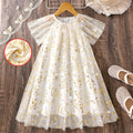 Girls' dress for toddlers and young children, leaf print mesh dress