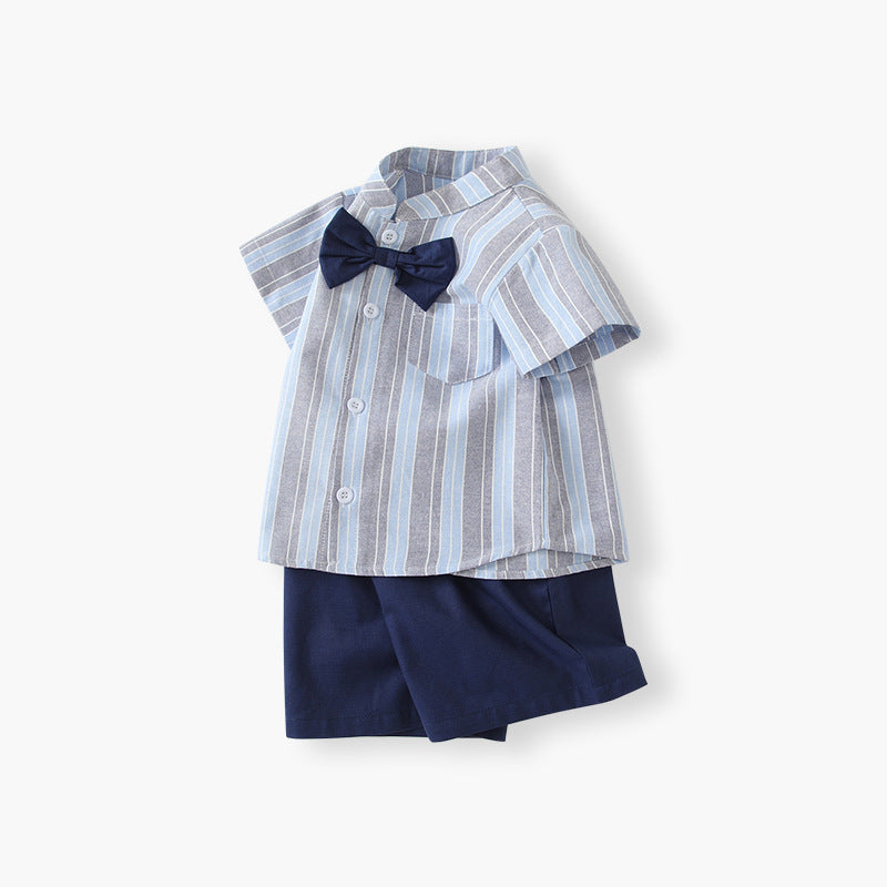 Kids' outfit set:  summer new arrival - british preppy style children's set, short-sleeve shirt, striped boy's baby outfit
