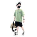 Boys' summer outfit  new summer collection, mid-to-large children's boys' lightweight, stylish, trendy, and cool short-sleeve set