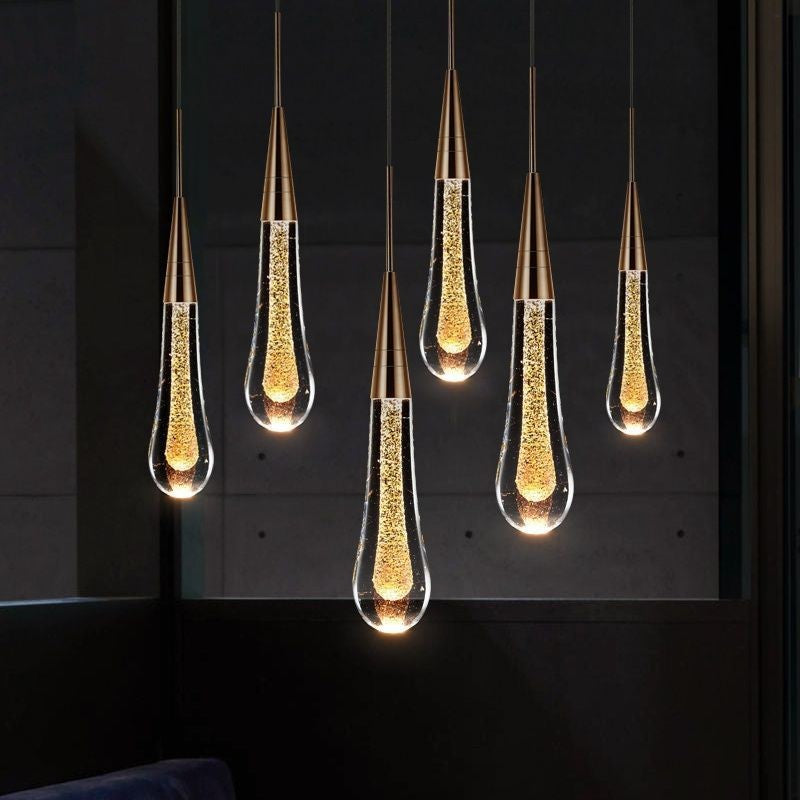 Hotel room luxury teardrop crystal pendant light - starlight shattered light acrylic - perfect for b&bs, bedrooms, and dining rooms