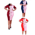 foreign trade clothing   african plus size women's clothing double color burnt flower cut out round neck dress