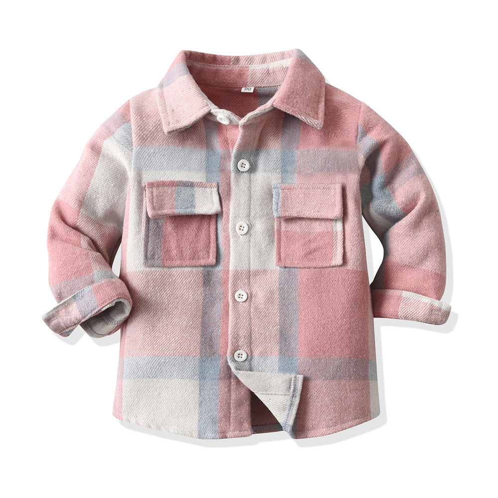 New spring/autumn boys' plaid shirt, preppy style cotton top, kids' plaid shirt, long-sleeved shirt for boys and girls