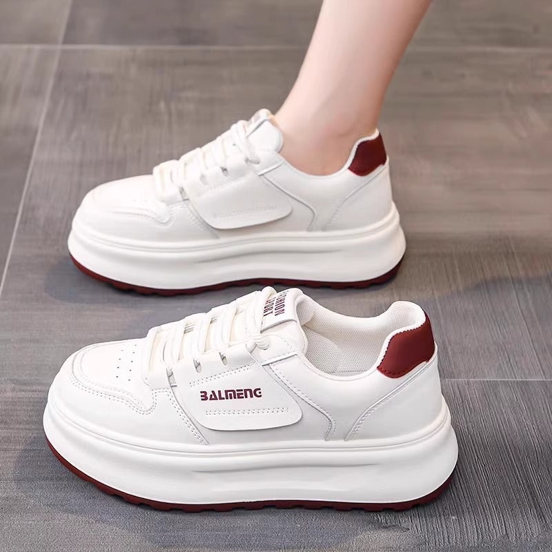 Women's shoes 2026 new spring leather upper student versatile white sneakers niche original casual chunky sole athletic platform shoes for women