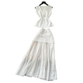 Elegant two-piece summer outfit: high-end sleeveless knit top & high-waisted bodycon midi skirt set