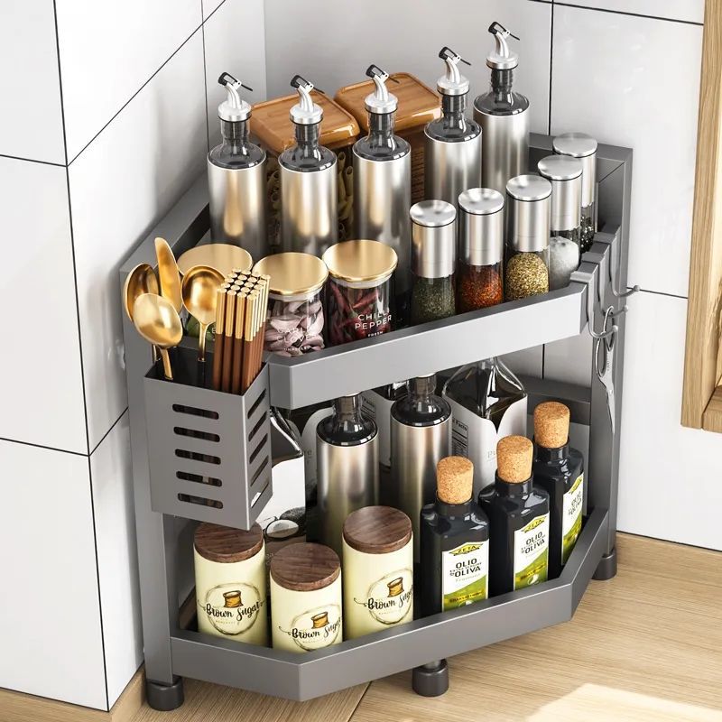 Gun gray spice rack triangle storage rack stove countertop corner chopstick tube storage corner kitchen corner fan-shaped rack