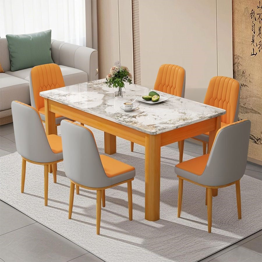Nordic rock slab dining table and chair set - minimalist modern rectangular faux solid wood home dining table for small spaces