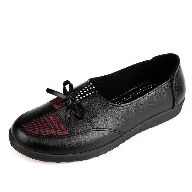 Soft leather soft bottom ladieswear shoes flatsabrasion resistantwaterproofbows work shoes wechat group purchase live broadcast one piece dropshipping
