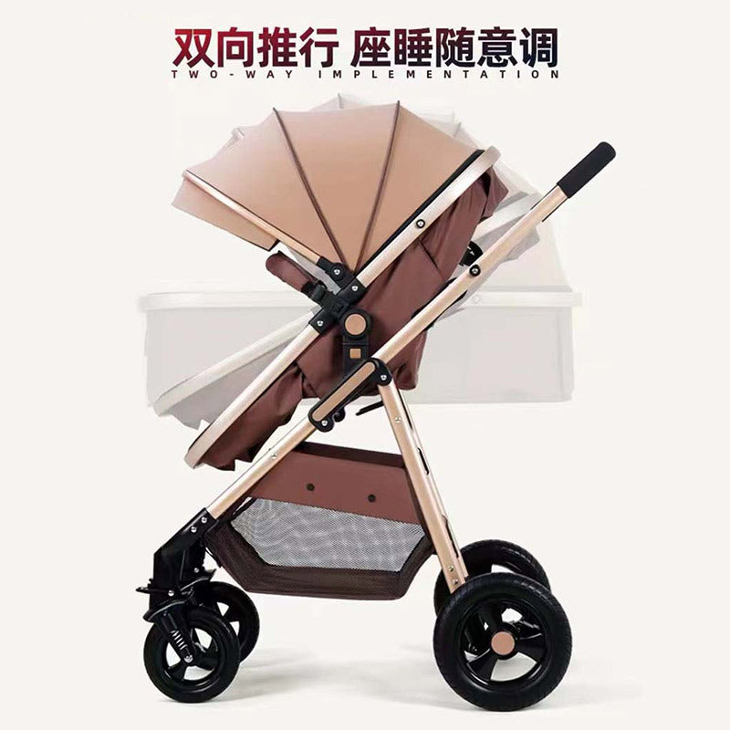 Baby stroller, lightweight, full-coverage, sit-down and lie-down mesh, breathable, one-click folding, high-view stroller with four wheels