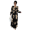 Amazon cross-border wholesale fashionable european and american style women's printed v-neck waist-defining dress