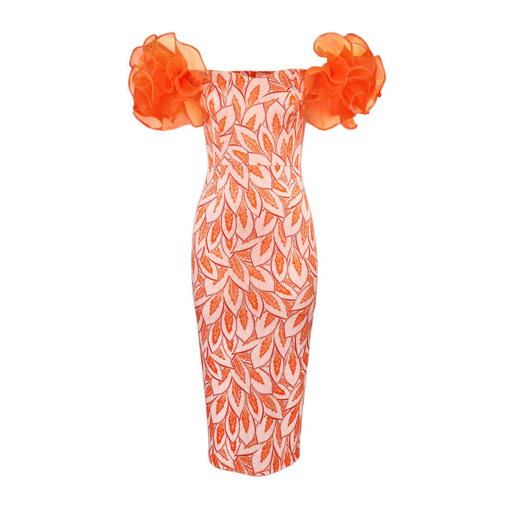 Am220631 mesh sleeve patchwork print bodycon midi dress party evening gown women's dress