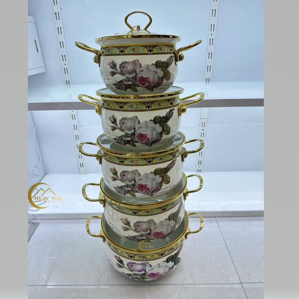 Export cross-mirror factory direct sales enamel high-end five-piece pot set boutique soup pot enamel pot double-ear soup pot