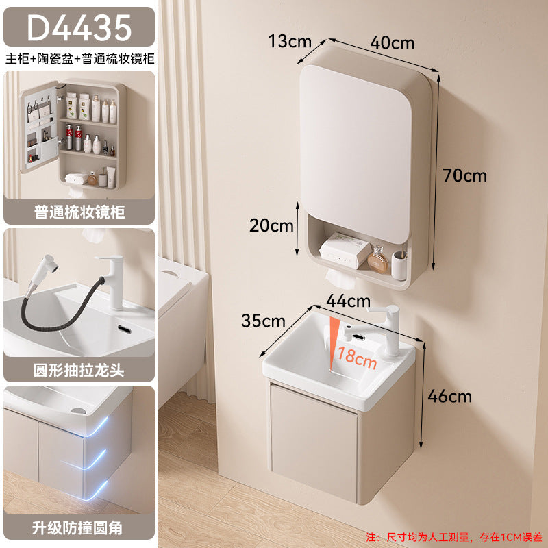 Small apartment bathroom cabinet toilet sink space aluminum storage bathroom cabinet combination ceramic integrated wash basin