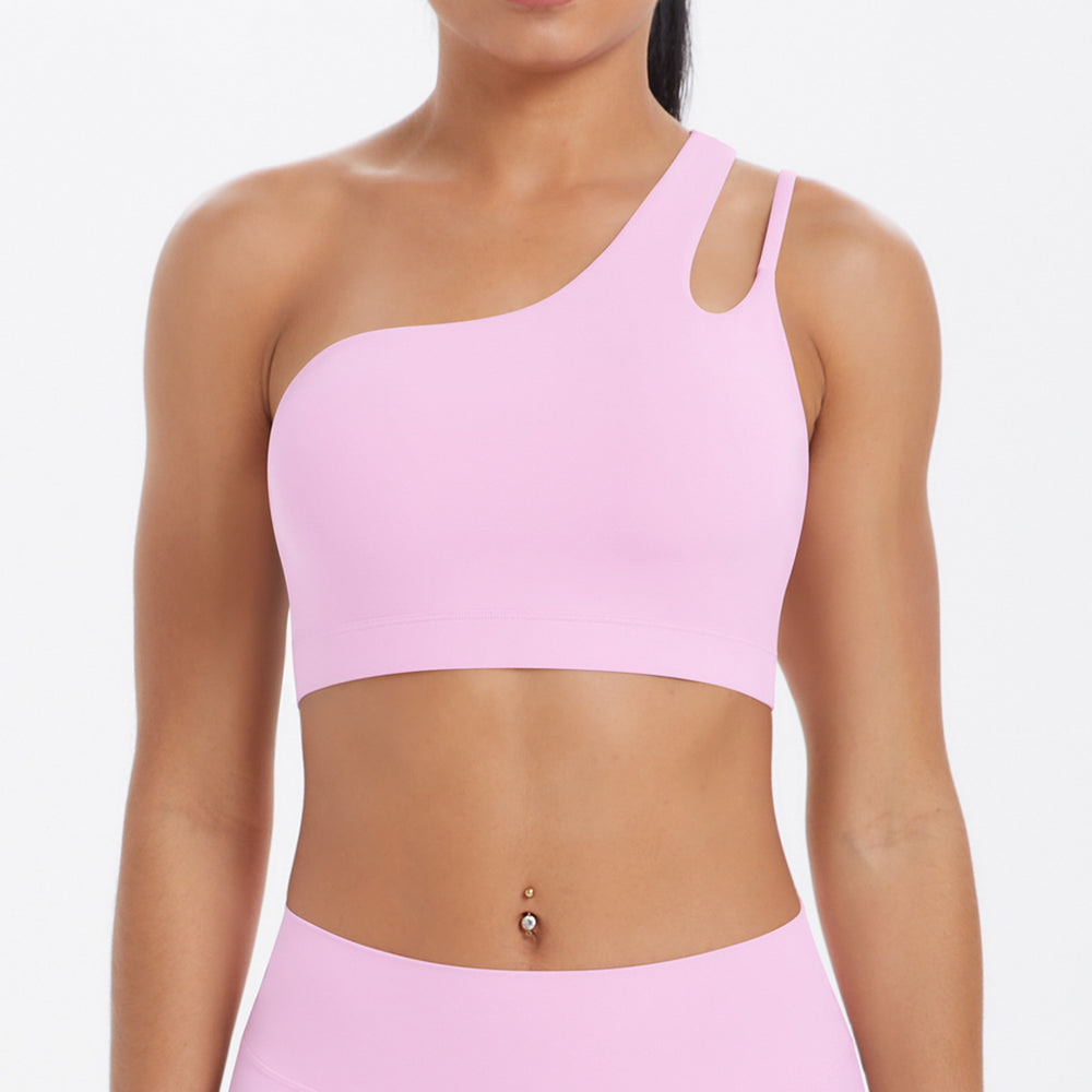 Asymmetrical one-shoulder yoga bra - barely-there sports bra with irregular straps - running & fitness tank top for women