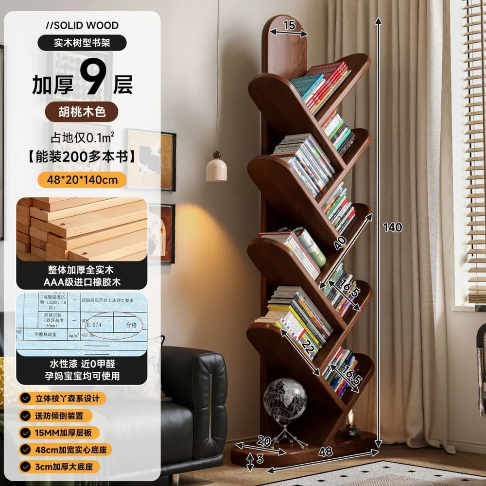 Solid wood bookshelf tree branch floor-standing bookcase storage rack living room wall bedside bedside table replacement bookshelf