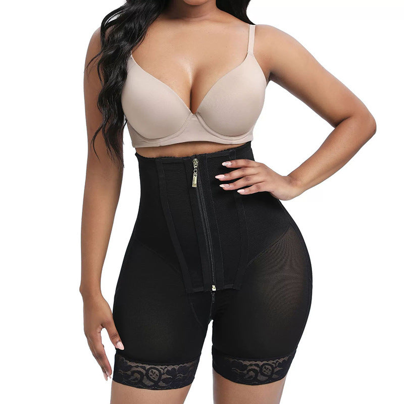 fashionhigh waist body shaping pants double layer pressurized waist slimming belly control pants 3-breasted zipper body shaping pants