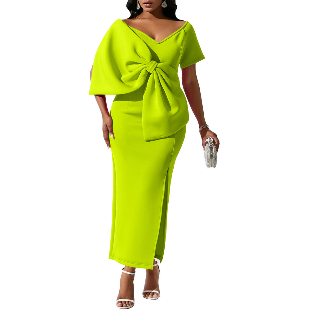 D395 party dressexport women's sexy big bow slit dress hip skirt fashiondress