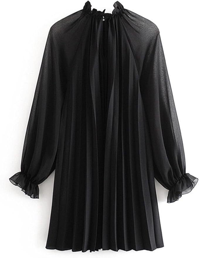 European and american style women's fashion:  autumn new arrival - solid color long sleeve stand collar loose pleated dress