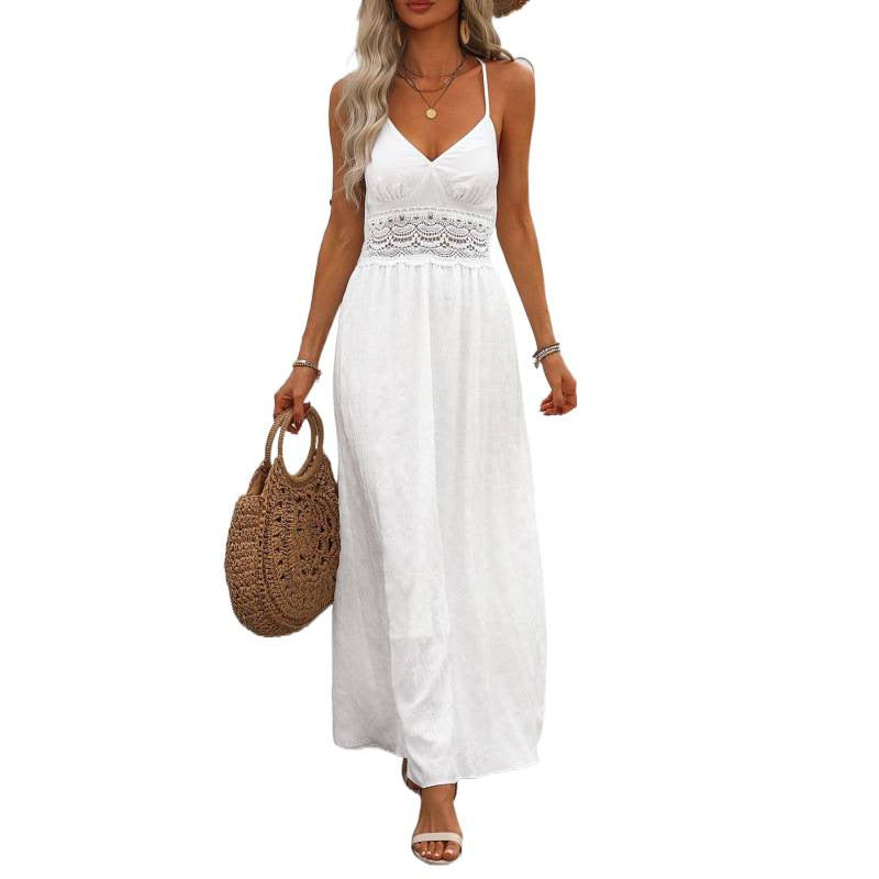 Women's lace halter backless v-neck bodycon dress, perfect for vacation, fresh and stylish summer wear