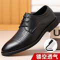 Leather shoes for men summercut out breathable plus size men's shoes soft leather business formal wear hole cool leather shoes men's hidden heel shoes