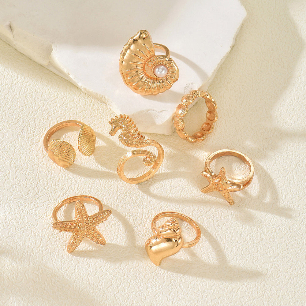Wholesale 18k gold ring sets - european & american cross-border jewelry, women's ocean-inspired, unique, statement stackable rings with designer flair