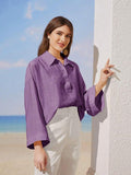 European and american cross-border  summer new arrival: loose-fit, lightweight long-sleeve casual shirt with open front, collared top, versatile blouse
