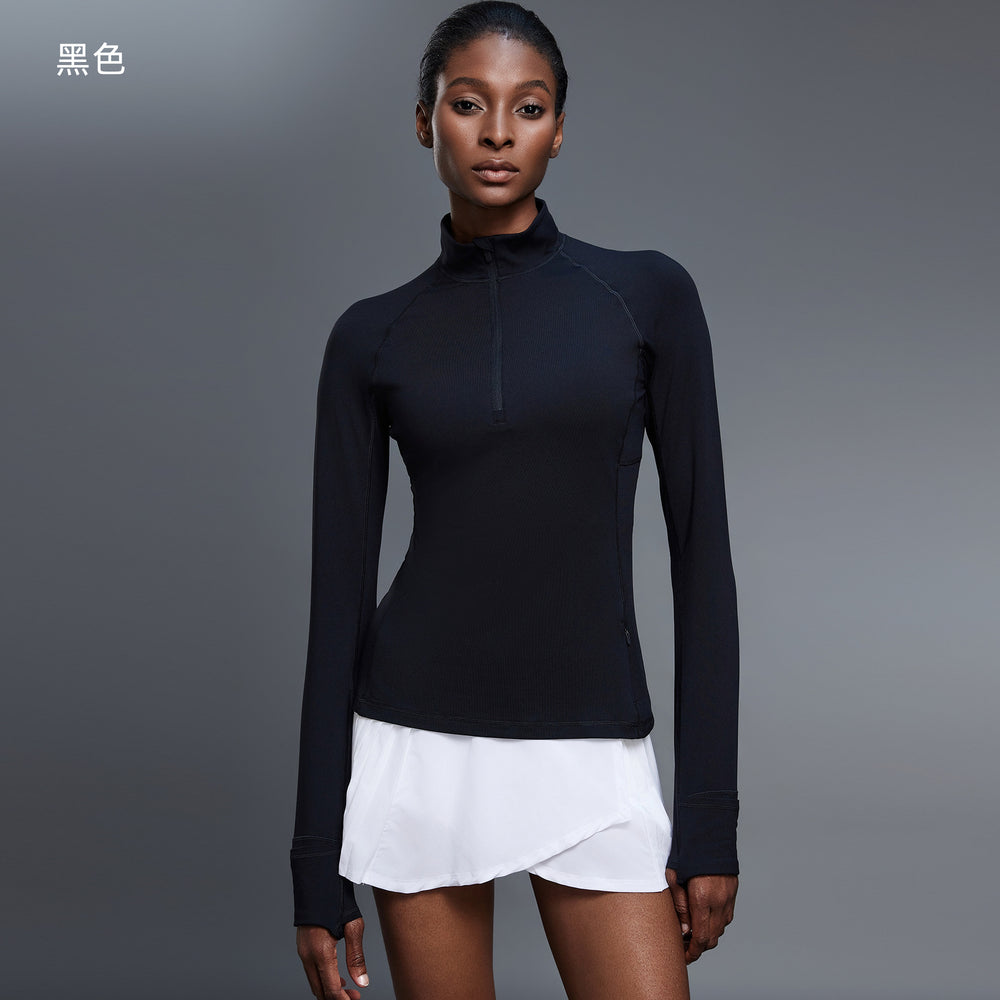 Autum half-zip long sleeves yoga wear stand collar silmslimming look fitness tops running sports t-shirt d25150