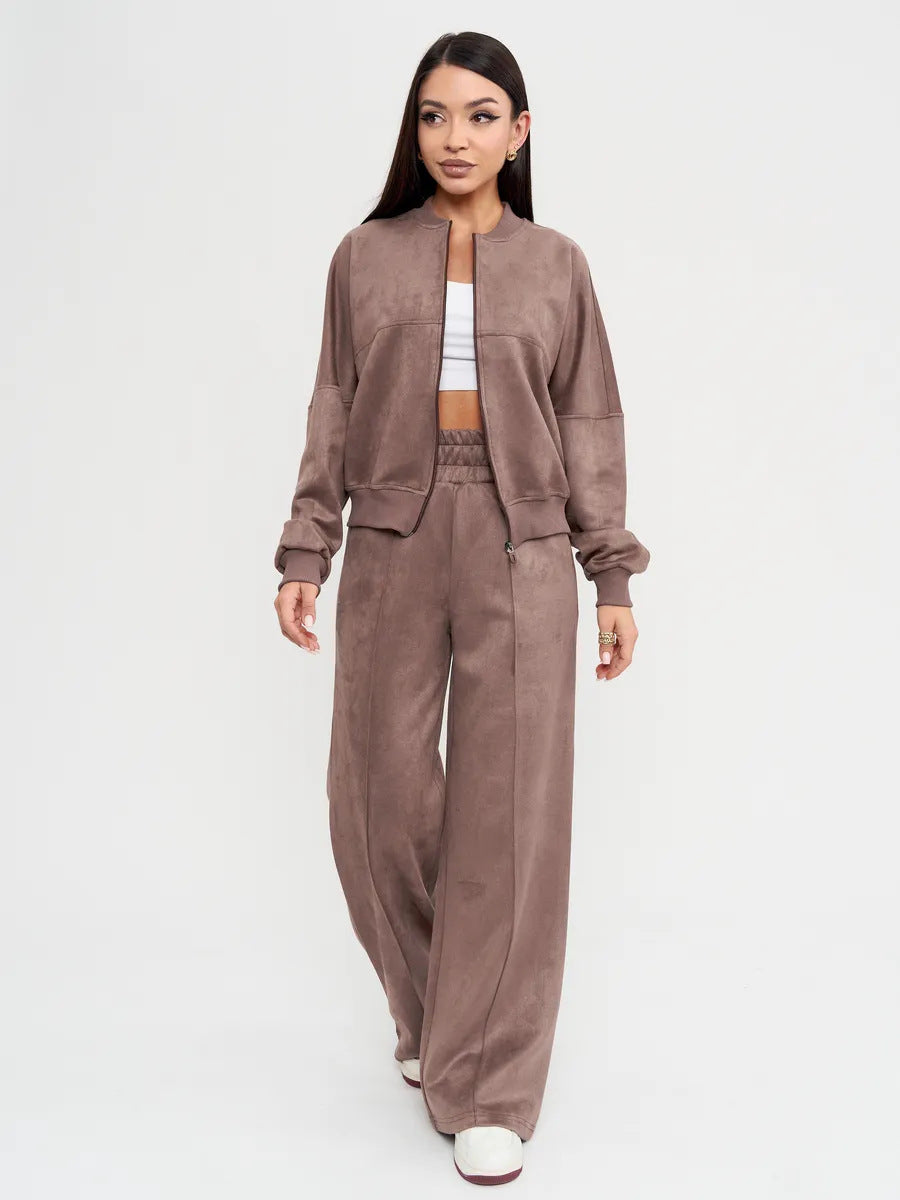 European and American casual suit American autumn and winter cardigan sports women's clothing fashion street style long-sleeved jacket trousers two-piece set