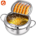 Thickened compound bottom 304 stainless steel tempura fryer with oil filter japanesefor home temperature controlled non-stick small fryer
