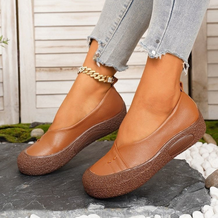 export plus size soft sole new style mom's slip-on non-slip wear-resistant women's shoes comfortable flat low-cut retro flats