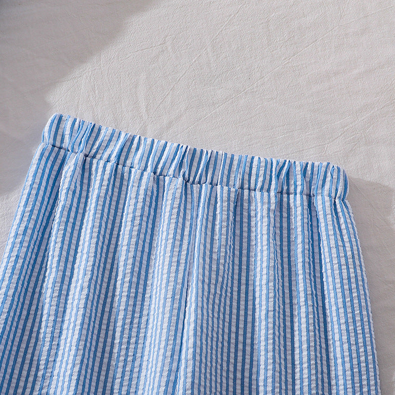 Girls' outfit set:  spring/summer new style - chic striped long-sleeve shirt & casual pants - kids' sun protection two-piece set