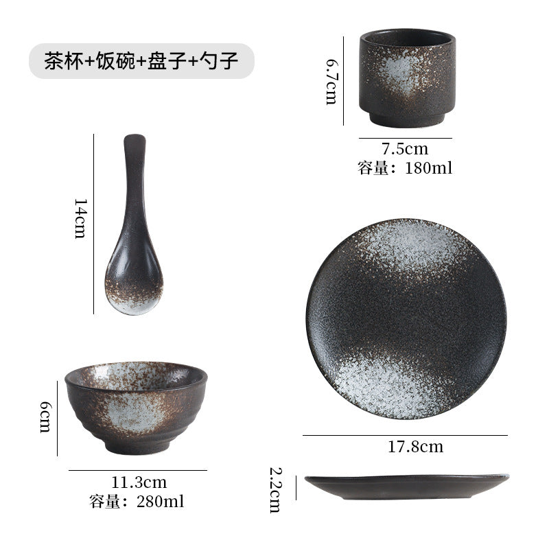 Personalized ceramic tableware set for home and restaurant: stylish retro ceramic shallow dishes and soup bowls, perfect for single servings