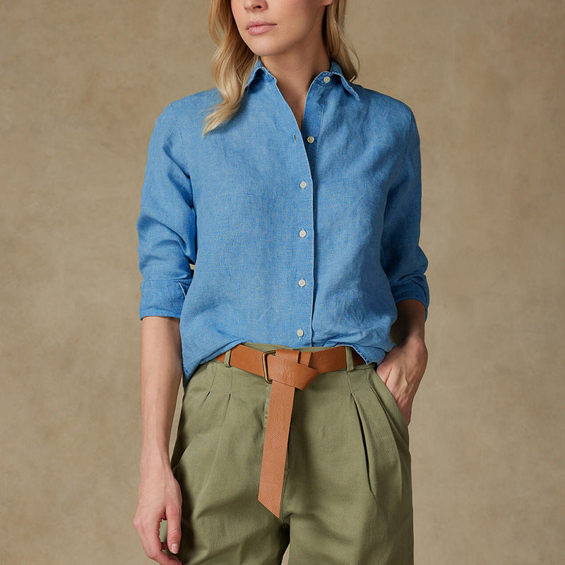 Ruimu 2025 autumn new  independent station wish  European and American temperament long-sleeved shirt polyester shirt women