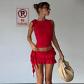 european and american cross-border summer new women's sleeveless round neck slim-fit tank top and mini skirt two-piece set