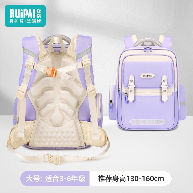 Rui brand primary school students spine care schoolbag for grades 5-6, large-capacity burden reduction for men and women, water-proof children's cloud schoolbag for men