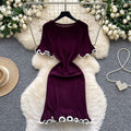 Xiaoxiangfengclassy contrast colorbows strappy long sleevesdress women's metal buckle waist slimming lookknitting short skirt