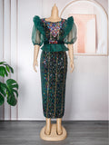new party evening dress, heavily rhinestone embellished, hot-selling  african women's dress with belt included