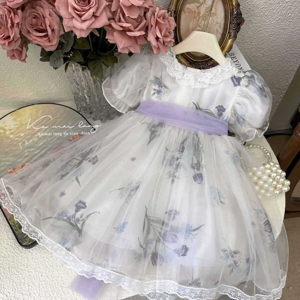 Girls' dress  summer little girl mesh lace princess dress fresh mesh