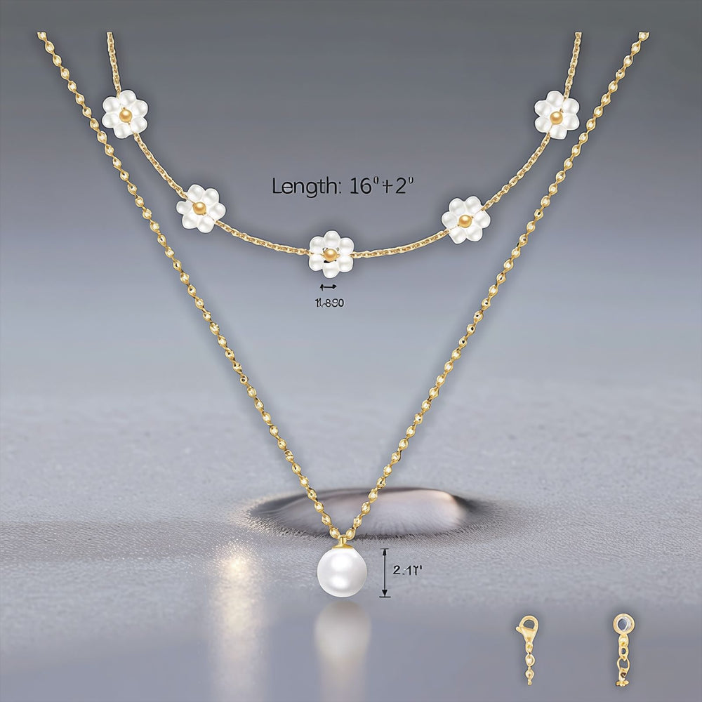 Stylishniche styleclassy petal clavicle chain small fragrant copper plated flower pearl double layer necklace for women